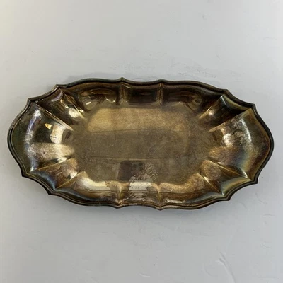 "Bandeja de pan Chippendale Intl Silver Co 6319 de colección 12"" plateada con pátina envejecida" Foto 1 de 4