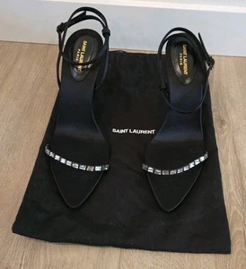 YSL Saint Laurent Gloria Sandalen aus schwarzem Krepp Satin mit Strass Gr. 39 - Bild 1 von 10