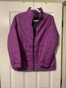 Lands' End Girls Purple Nylon Quilted Puffer Full Zip Winter Jacket Coat 14 16 L - Picture 1 of 13