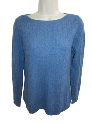 Kenar 100% Cashmere Dark Blue Cable Knit Boat Neck Sweater Size M - Image 1 of 4