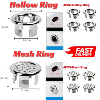 1/2/4Pcs Bathroom Basin Sink Overflow Ring Chrome Hole Cover Cap Inserts,Round. - Image 1 of 4