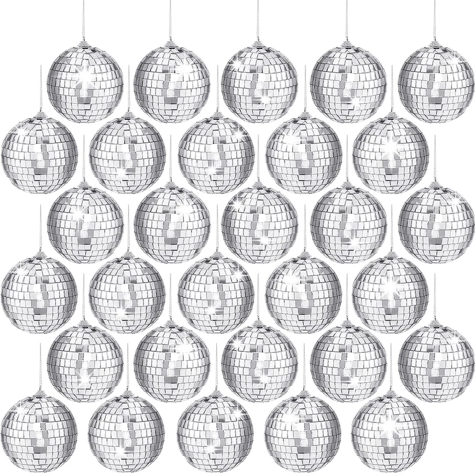 30 PCS Mirror Disco Balls 2 Inch Silver Reflective Mirror Ball Hanging Ball Orna