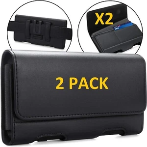 2 PIECE 3XL RUGGED LEATHER CELL PHONE HOLDER HOLSTER CLIP BELT LOOPW CARD SLOT - Picture 1 of 13