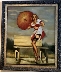 Ölgemälde nach einer 50er Jahre PIN UP Postkarte in Öl auf Leinwand handgemalt - Bild 1 von 8