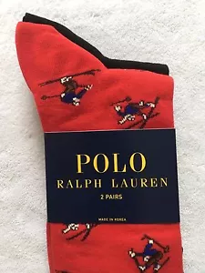 Ralph Lauren Polo 2-Pack Socks~Red Tumbling Skier~Solid Black~Cotton Blend~NWT - Picture 1 of 8