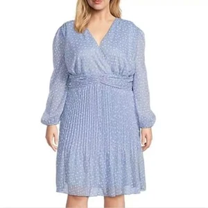 Alex Marie Size 20W Plus Blue MIA Long Sleeve Foil Chiffon Midi Dress Pleated - Picture 1 of 11
