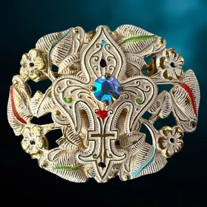 VTG 1950s West Germany Pin Brooch Fleur-De-Lis AB Blue Rhinestone Christianity - Picture 1 of 9
