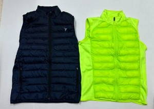 Mens Old Navy Active Puffer Vests Lot Of 2 Navy And Neon Yellow Sz M Light Wear - Picture 1 of 10