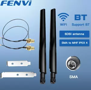 FENVI 2PcsX6Dbi Antenna Set AX210 NGFF M.2 WiFi Card 2.4/5GHz Dual Band MHF4 - Picture 1 of 6