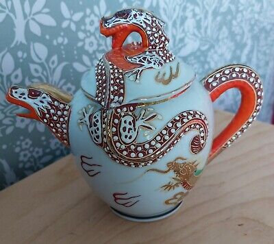Vintage Japanese Yamasan China DRAGON Tea Pot Handpaint Gold Lustre • 3£