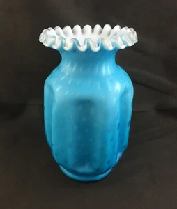 Kunstglas MOP blau satiniert Regentropfen Luftfalle 8" Prise Vase mit Pontil Antik - Bild 1 von 12