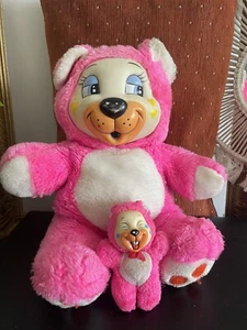 Juguete facial de goma muy raro de perro/oso de peluche rosa sorpresa cachorro años 70 80 - Imagen 1 de 5