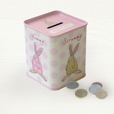 Money Tin Box - New Baby Girl Christening - Pink - Rufus Rabbit Gift NEW • 7.89£