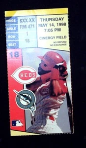 Marlins Reds MLB Season Ticket Stub Cinergy Field Barry Larkin Hit 2SB 5/14/1998 - Picture 1 of 2