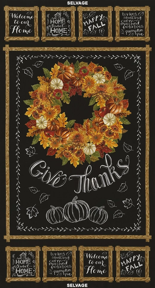 Panel de tela 23" - Tesoros atemporales cosecha dar gracias otoño corona palabra negro Foto 1 de 1