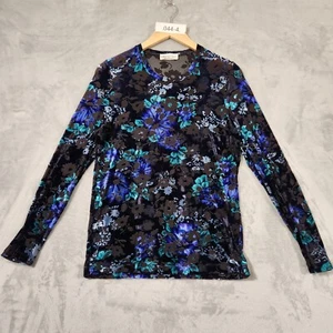 Fella Hamilton Women's TOP Size 8 BLUE FLORAL Long SLEEVE STRETCH BLOUSE - Picture 1 of 11