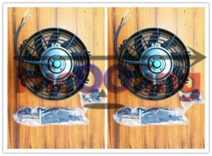 Universal Two 9 inch 12V volt Electric Cooling Fan Thermo Fan + Mounting kits - Picture 1 of 6