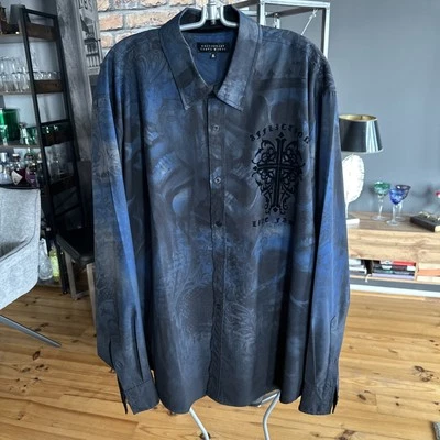 🔝 AFFLICTION HEMD GR XL NEUW🔝 RARE 8% ELASTAN ‼️ DUNKELBLAU SCHWARZ  - Bild 1 von 4