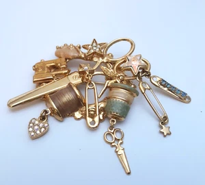 Kirks Folly Magical Scissors Brooch Gold Tone Dangle Charms Sewing Craft Theme - Picture 1 of 9