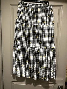 Old Navy Black/White Checkered Cambray Tiered Maxi Pull On Skirt Size L “Rare” - Picture 1 of 6