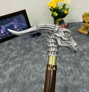 Antique Designer Dragon Head Handle Vintage Style Wooden Walking Stick Cane Gift - Picture 1 of 4