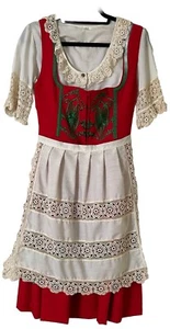 Licht Trachten Haus German Vintage rot bestickt Dirndl Oktoberfest Kleid 3tlg Gr.14 - Bild 1 von 12