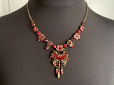 Schöne Vintage Französisch Creator Halskette - Rote Emaille, Kristall - 45.7cm