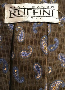 Gianfranco Ruffini 100% Silk Tie Necktie Paisley Brown Blue Gold 60”x4” - Picture 1 of 2