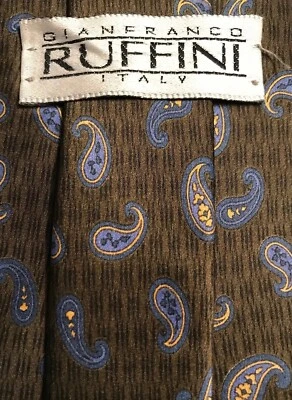 Corbata Gianfranco Ruffini 100 % seda cachemira marrón azul dorado 60”x4” Foto 1 de 2