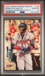 2020 TOPPS CHROME UPDATE SAPPHIRE EDITI SUPERFRACTOR RONALD ACUNA JR. 1/1 PSA 10 - Picture 1 of 2