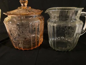 Depression glass Mayfair pitcher and cookie jar - Picture 1 of 3
