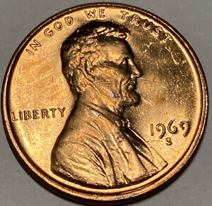 GEM RED BU 1969-S LINCOLN MEMORIAL CENT San Francisco Mint Uncirculated Penny