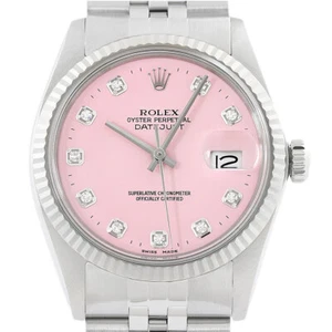 Rolex Mens Datejust 16014 18K White Gold Stainless Steel Pink Diamond Dial Watch - Picture 1 of 6