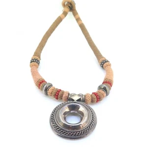 Intriguing Sterling Silver Vintage Coral & Woven Cotton Statement Necklace 72.3g - Picture 1 of 14