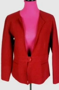 Blazer Cárdigan Talbots 100% Lana Rojo Talla M Cintura con Bandas Un Botón Delantero - Imagen 1 de 5