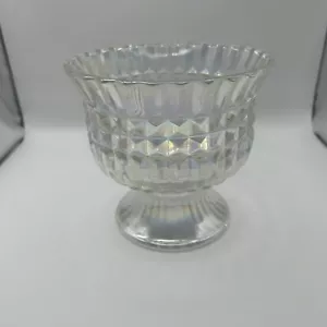 Vintage 1986 FTDA Iridescent Clear Footed Glass Vase 5.5 Inches Tall Diamond Cut - Picture 1 of 5