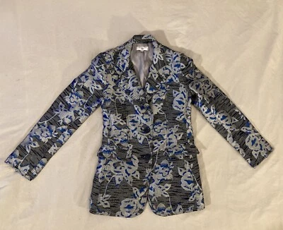 Blazer Derek Lam Jacquard Mujer Talla 38 Hermosa Chaqueta Floral Azul y Gris Foto 1 de 4