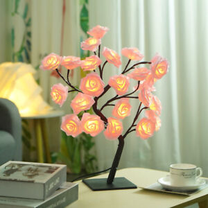 Artificial LED Rose Flower Tree Light Table Lamp Fairy Bonsai USB Night Light