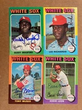Chicago White Sox  Signed 1975 Topps Card Lot(4) with COA
