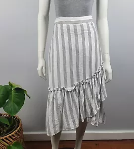 Target Size 14 Midi Straight Skirt White Black Stripe Ruffle NWT $49 Lined Work - Picture 1 of 11