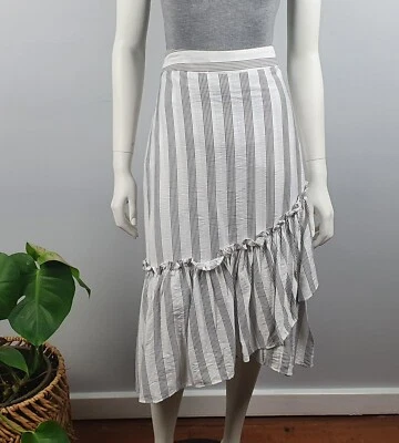 Target Size 14 Midi Straight Skirt White Black Stripe Ruffle NWT $49 Lined Work - Image 1 of 4