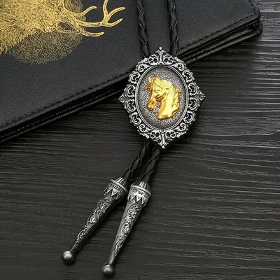 Caballo Tono Dorado Bolo Corbata Western Hombres Vaquero Collar Novio Boda Foto 1 de 4