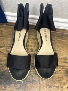 Moda Spana  Womens  7 M Ankle Strap Zip Wedge Espadrille Black - Picture 1 of 5