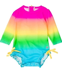 Taglia 6-12 RuffleButts bambina UPF 50+ protezione solare stampa floreale manica lunga - Foto 1 di 3