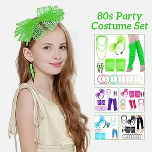 Conjunto de fiesta retro de neón de fantasía de los años 80 disfraces accesorios para mujeres - Imagen 1 de 18