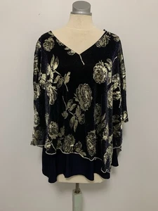 Frank Lyman Size 2XL Navy & Gold Top With Semi Sheer Overlay Canada - Foto 1 di 8