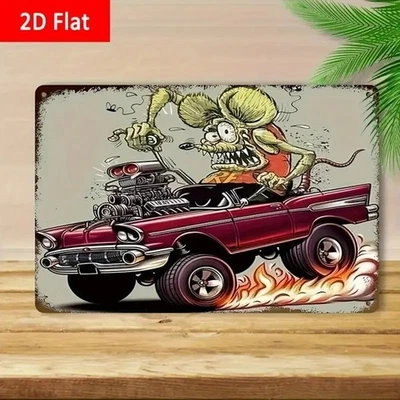Letrero retro vintage de metal Rat Fink 8 x 12" Hot Rod Man Cave Deco Foto 1 de 4