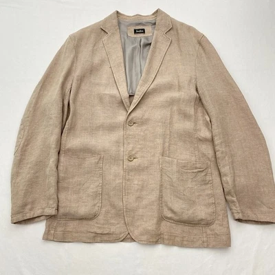 Chaqueta Blazer Neiman Marcus de Lino para Hombres XL Beige Parches en el Codo Carrera Academia Foto 1 de 4