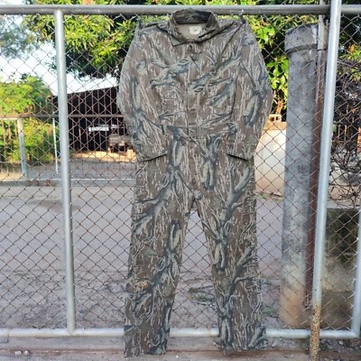 Vintage 80s Mossy Oak Full Foliage Camo Hunting Cotton Coveralls Size LG Talon Z - Image 1 of 4
