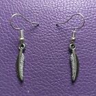 Cool Feather Themed Silver Tone Handmade Ear Hook earrings great gift idea